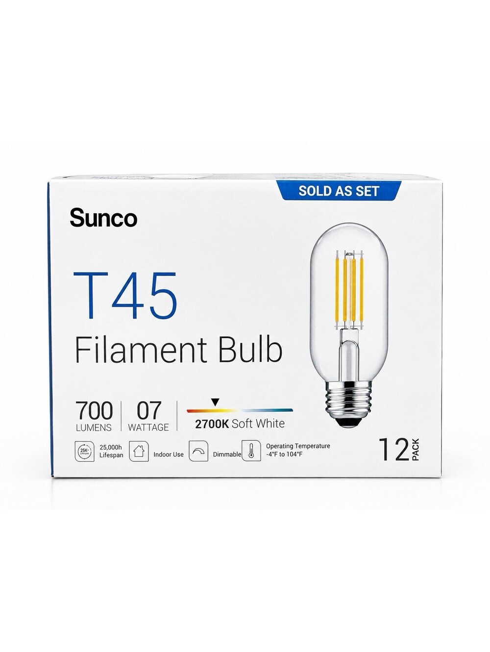 Sunco T25 FILAMENT Bulb 700 Lumens 12 Pack 07 Wattage